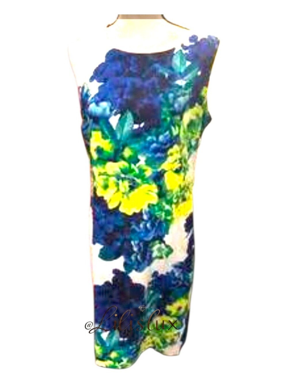 RONNI NICOLE Size 14 Blue Green White Sleeveless Sheath Dress EUC - Picture 2 of 13